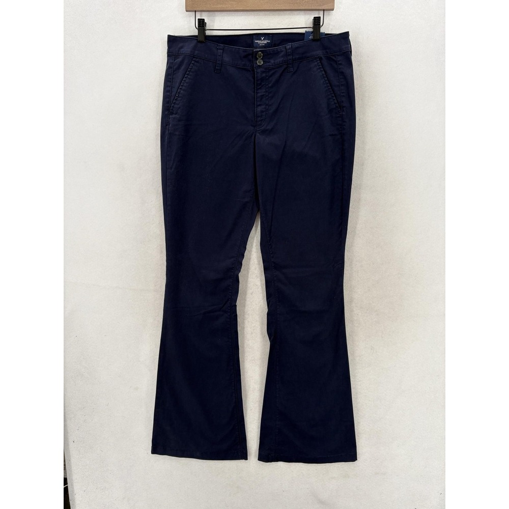 American Eagle Artist Flare Chino Pants Womens 14 X-Long Blue Low Rise Stretch